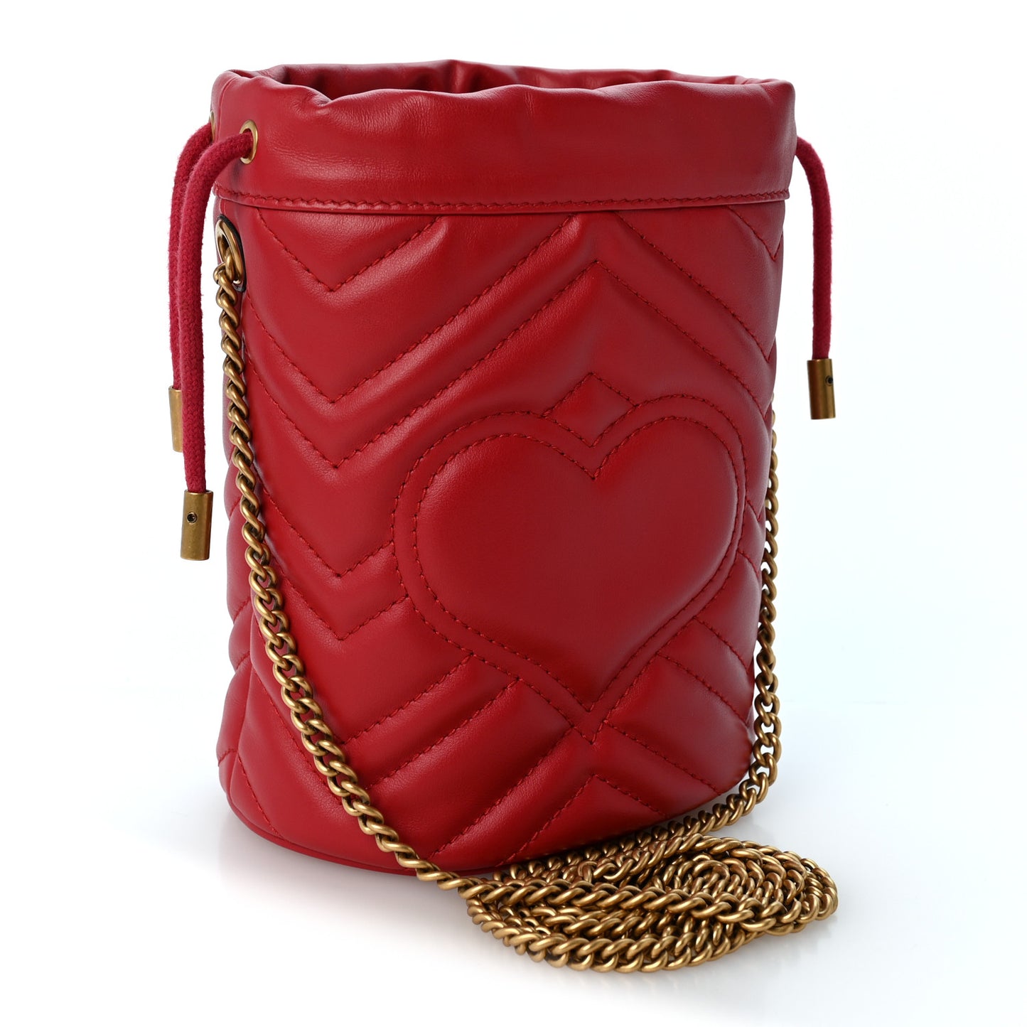 Calfskin Matelasse Mini GG Marmont 2.0 Bucket Bag Hibiscus Red