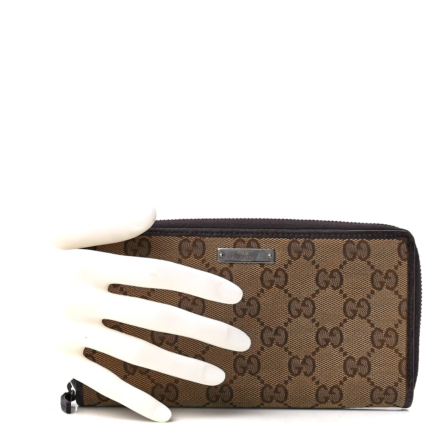 Gucci Monogram Metal Bar Zip Around Wallet Dark Brown 2 of 10