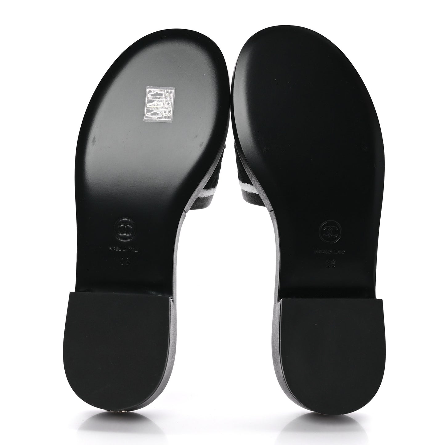 Lambskin Embroidered CC Mule Sandal 39 Black White