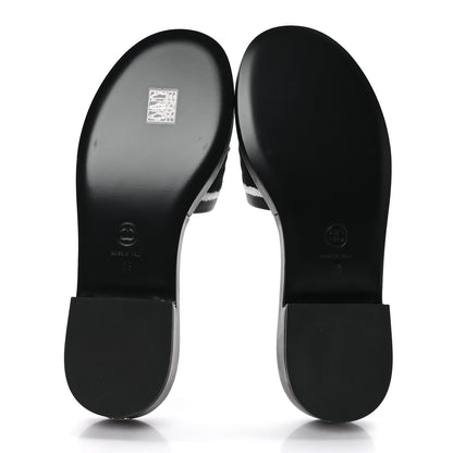 Chanel Lambskin Embroidered CC Mule Sandal 39 Black White 6 of 9