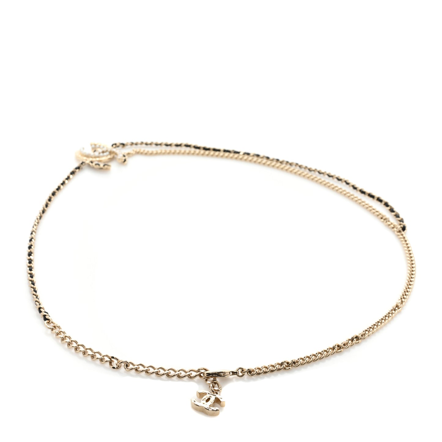 Lambskin Pearl Crystal Chain CC Belt 85 Gold Pearly White Black