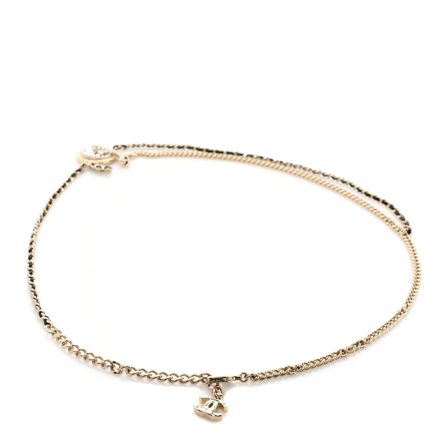 Chanel Lambskin Pearl Crystal Chain CC Belt 85 Gold Pearly White Black 2 of 4