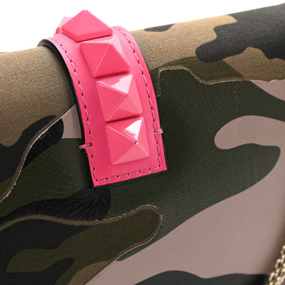 Valentino Garavani Nappa Canvas Camouflage Medium Glam Lock Rockstud Flap Fuxia Fluo 10 of 12