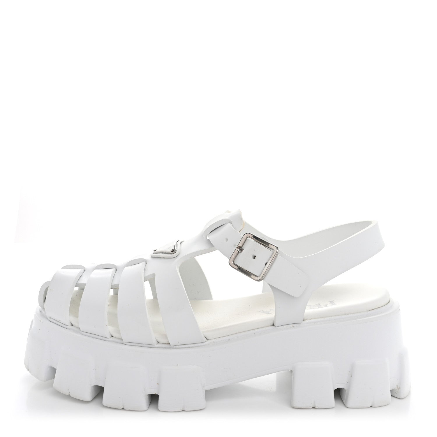 Prada Foam Rubber Metal Triangle Logo Monolith 55mm Cage Sandals 40 White 1 of 10