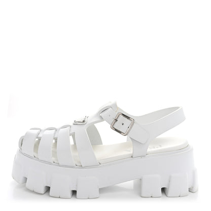 Prada Foam Rubber Metal Triangle Logo Monolith 55mm Cage Sandals 40 White 1 of 10