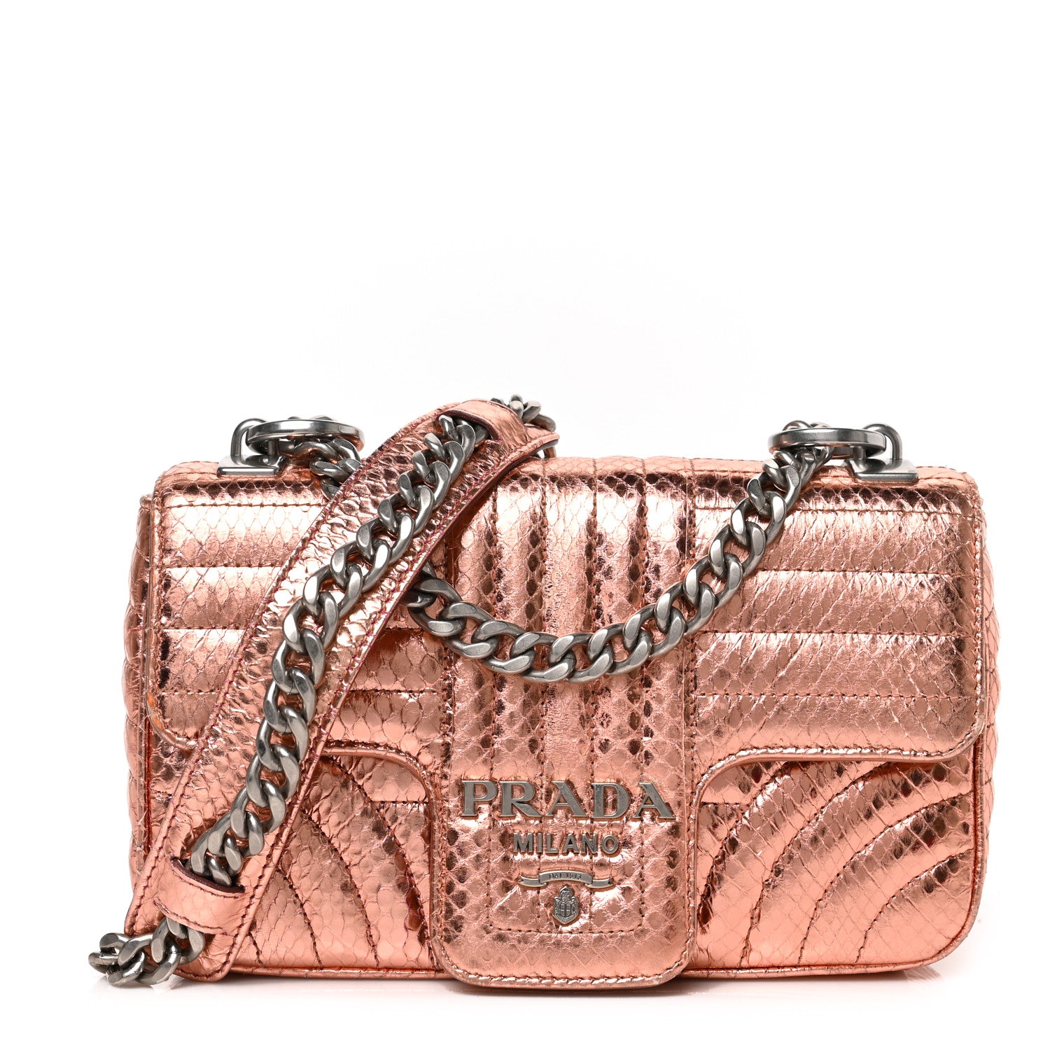 Prada Metallic Ayers Impunture Diagramme Small Chain Flap Shoulder Bag Antico Mordore 1 of 8