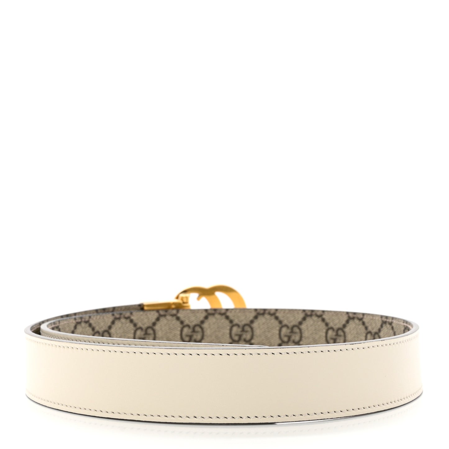 GG Supreme Monogram Plutone Calfskin Double G Reversible 30mm Belt 80 32 Beige Ebony Mystic White