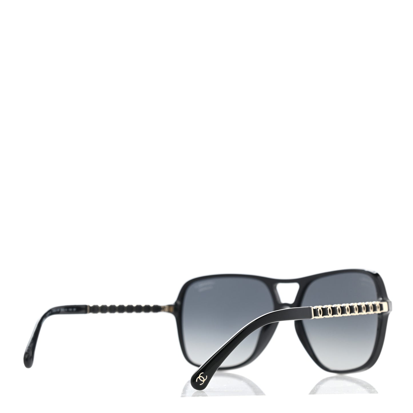 Metal Calfskin Polarized CC Chain Polarized Pilot Sunglasses 5439-Q Black