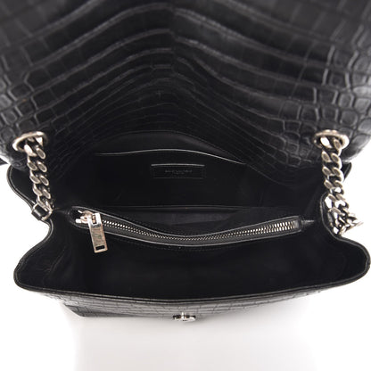 Saint Laurent Calfskin Crocodile Embossed Medium West Hollywood Monogram Fold-Over Black 5 of 8