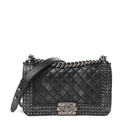 Chanel Faded Calfskin Quilted Medium Studded Boy Flap Black 1 of 10