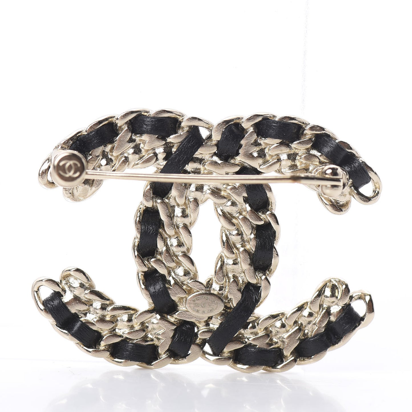 Lambskin Crystal Vintage Allure CC Chain Brooch Black Gold