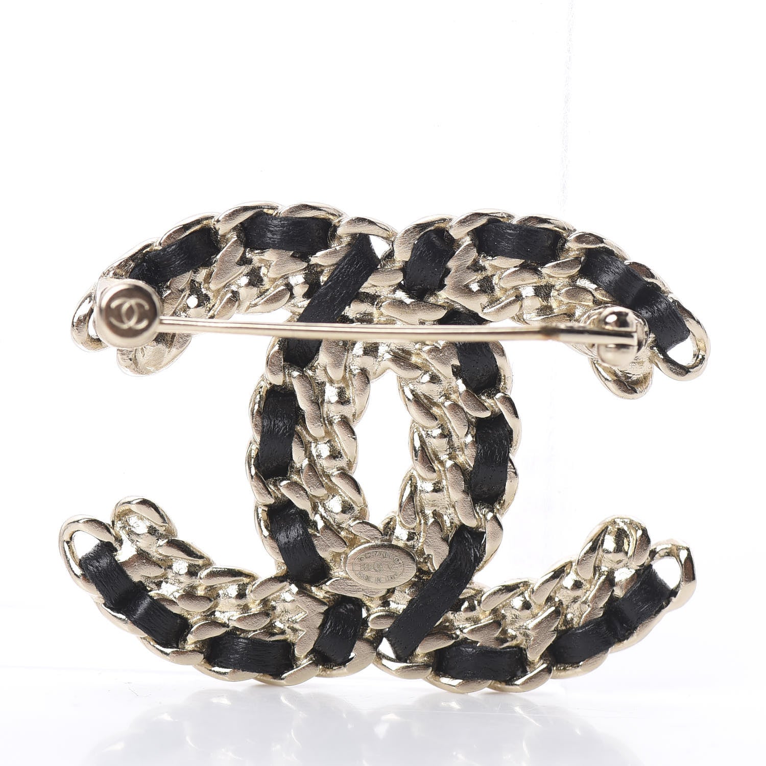 Chanel Lambskin Crystal Vintage Allure CC Chain Brooch Black Gold 2 of 3