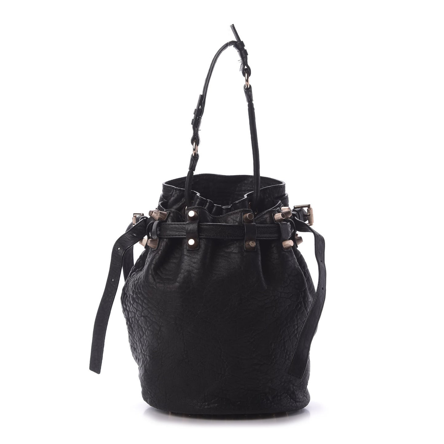 Pebbled Lambskin Diego Bucket Black Rose Gold Hardware