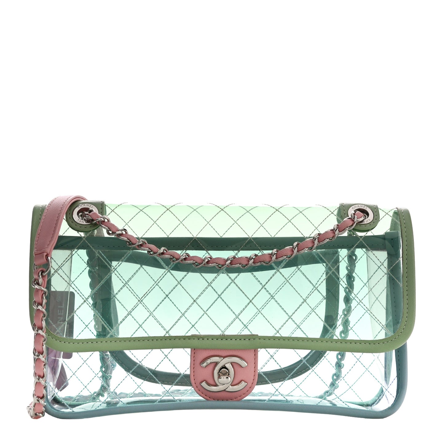 Lambskin PVC Quilted Medium Coco Splash Flap Blue Green