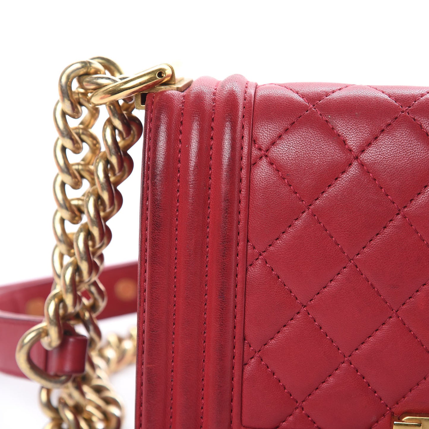 Lambskin Quilted Small Boy Flap Dark Red