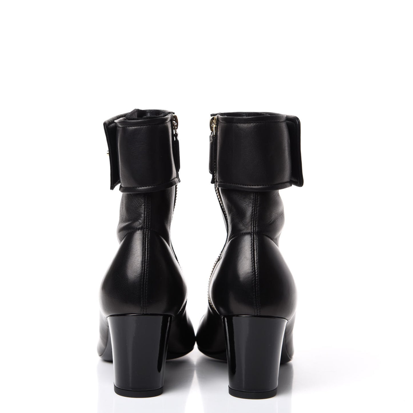 Lambskin Patent Cap Toe CC Turnlock Ankle Boots 40 Black