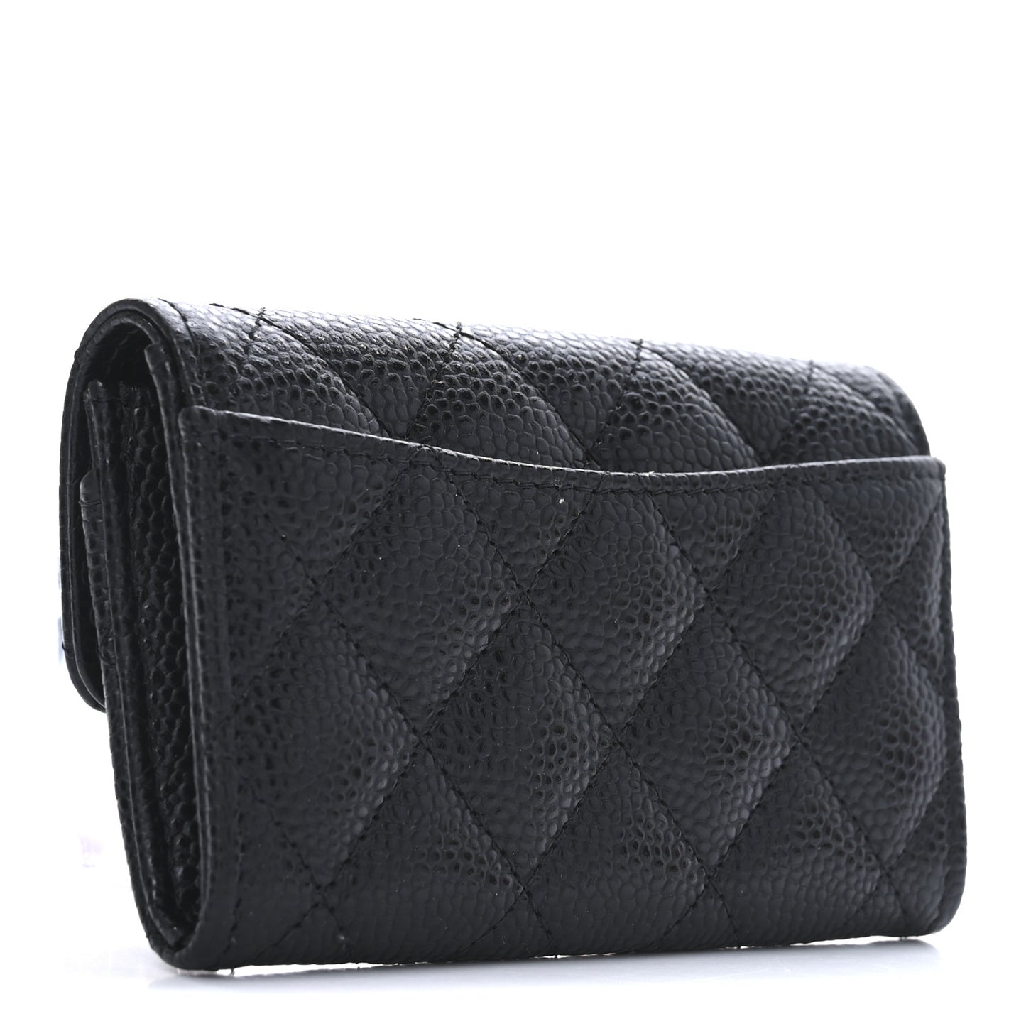 Caviar Quilted Flap Card Holder Wallet Black
