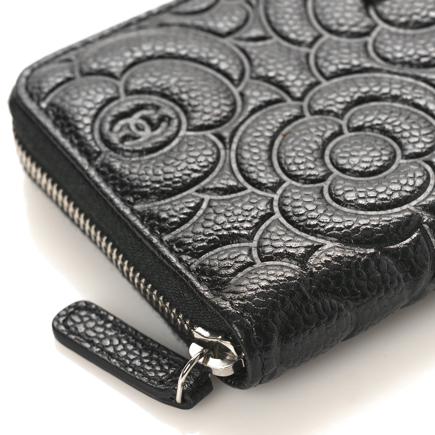 Chanel Caviar Camellia Embossed Large Zip Around Gusset Wallet Black 8 of 9