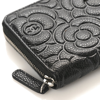 Chanel Caviar Camellia Embossed Large Zip Around Gusset Wallet Black 8 of 9