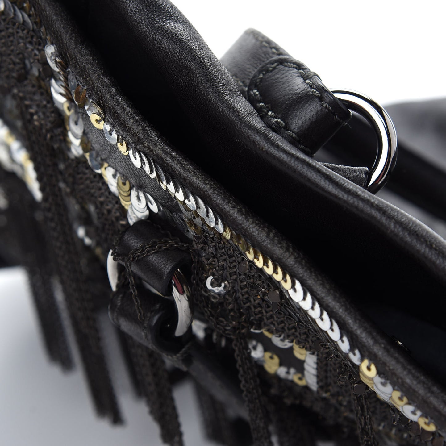 Nappa Sequin Chain Glam Tote Dark Grey