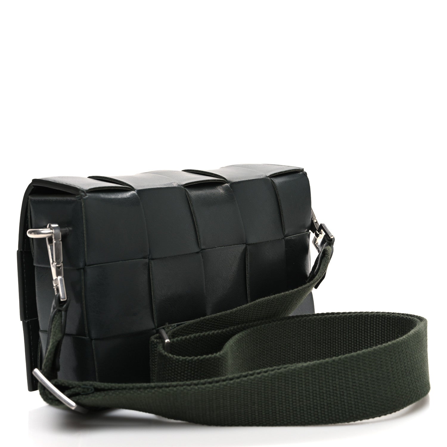 Bottega Veneta Calfskin Maxi Intreccio Cassette With Strap Bag Dark Green 4 of 12