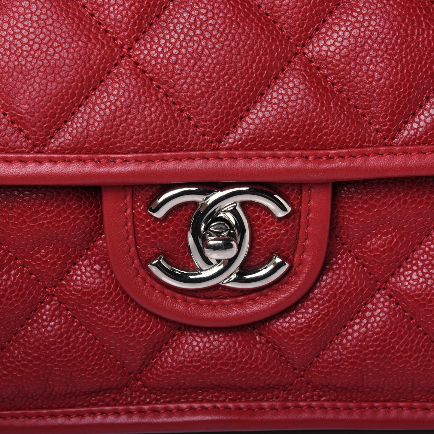 Caviar Quilted Large French Riviera Flap Red