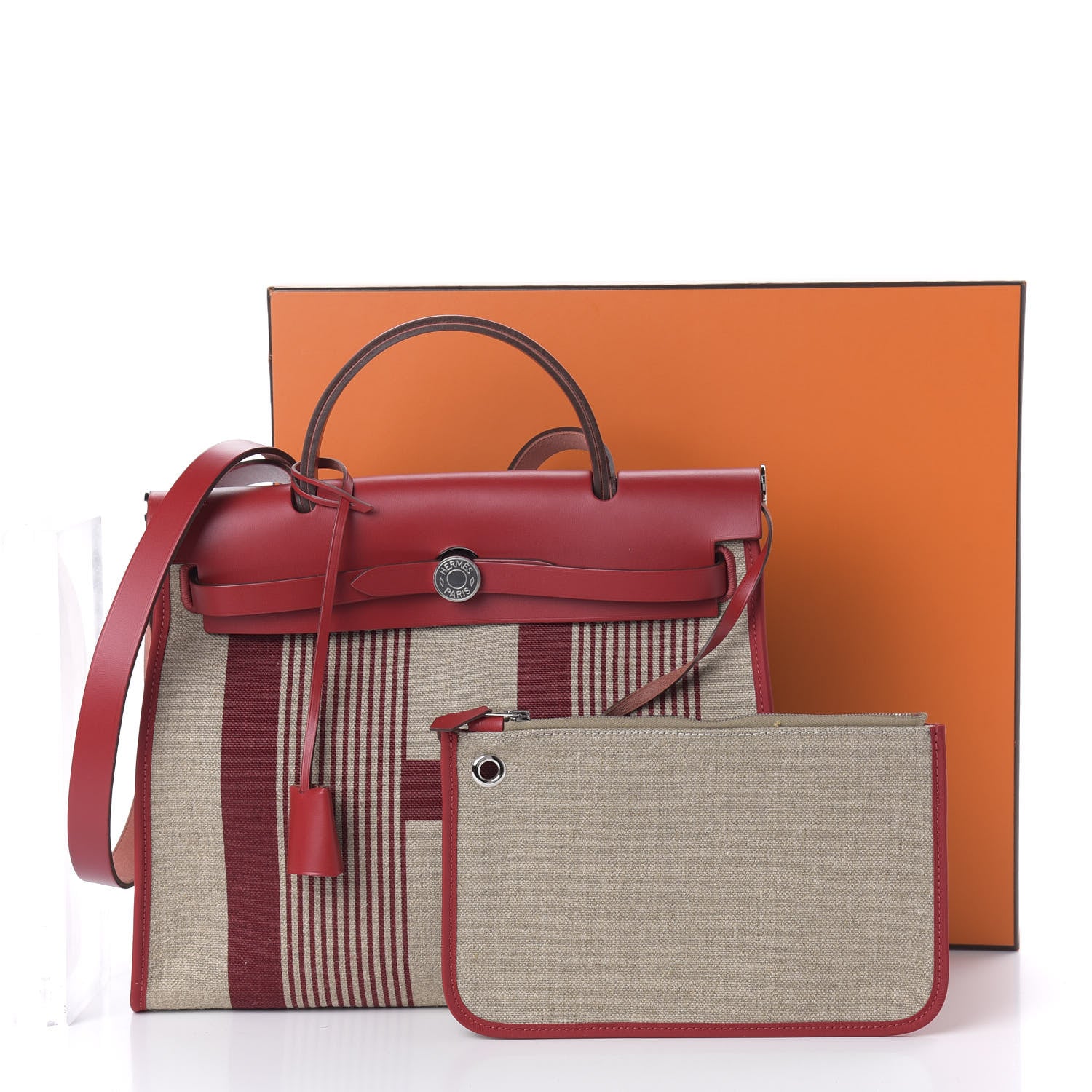 Hermes Vache Hunter Toile H Vibration Herbag Zip 31 PM Bordeaux Ficelle Rouge Piment 9 of 9