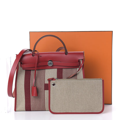 Hermes Vache Hunter Toile H Vibration Herbag Zip 31 PM Bordeaux Ficelle Rouge Piment 9 of 9