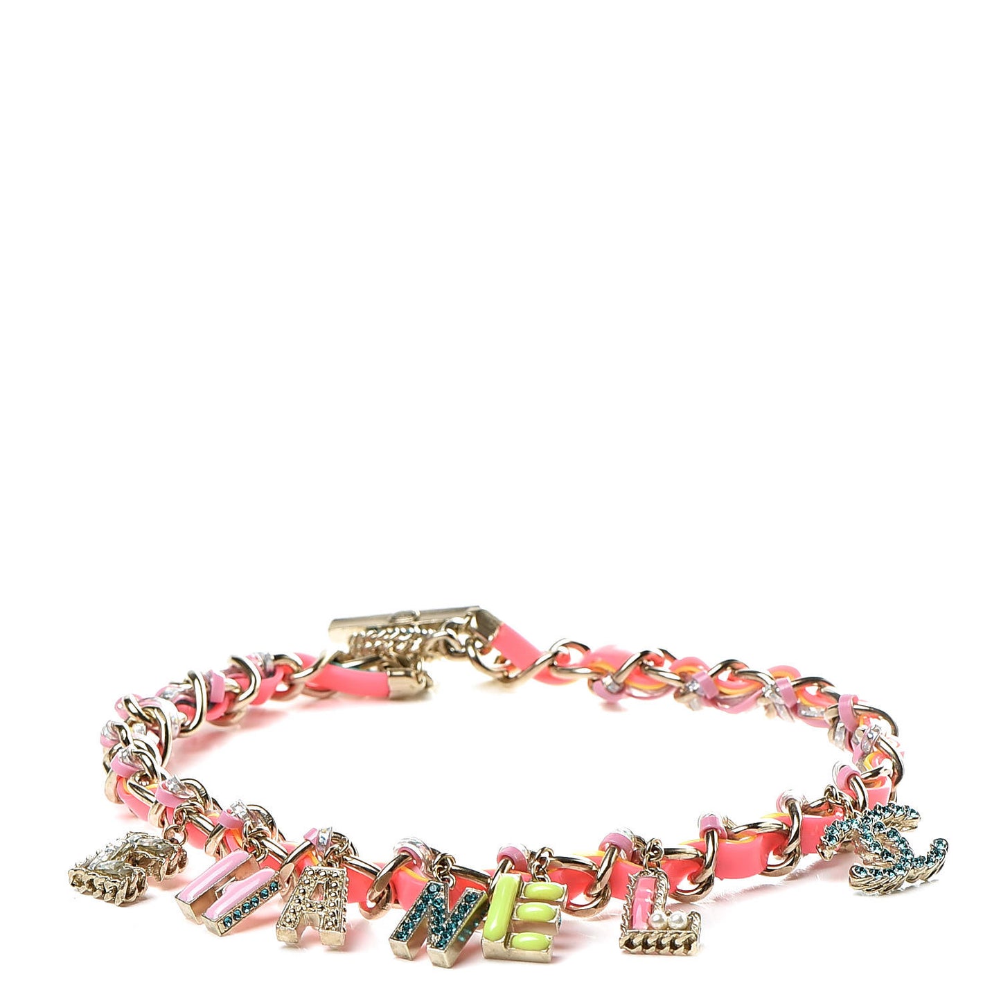 Metal Strass PVC Enamel CC Chain Link Choker Necklace Gold Blue Pink Yellow
