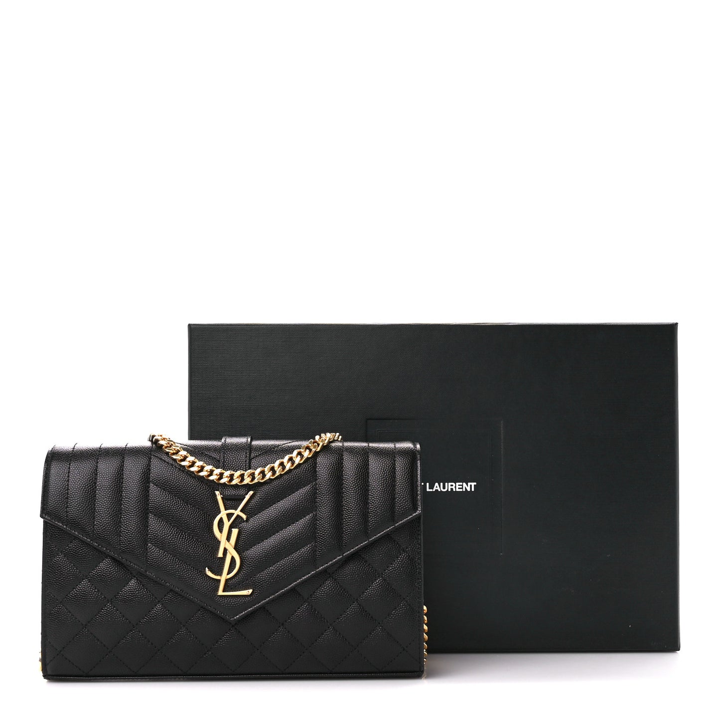 SAINT LAURENT Grain De Poudre Mixed Matelasse Triquilt Monogram Chain Wallet Black