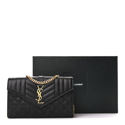 Saint Laurent SAINT LAURENT Grain De Poudre Mixed Matelasse Triquilt Monogram Chain Wallet Black 10 of 10