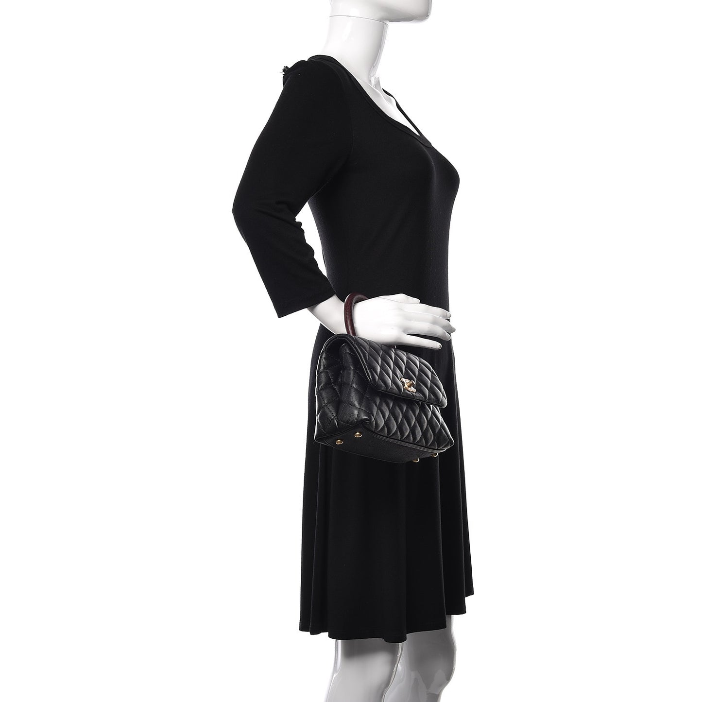 Caviar Lizard Embossed Quilted Mini Coco Handle Flap Black