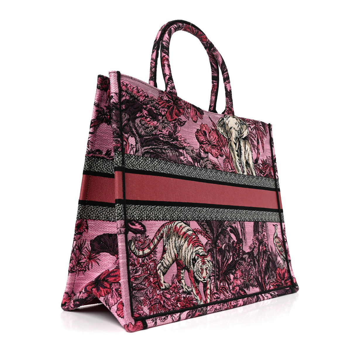 Christian Dior Canvas Embroidered Large Toile de Jouy Voyage Book Tote Fuchsia Multicolor 2 of 9