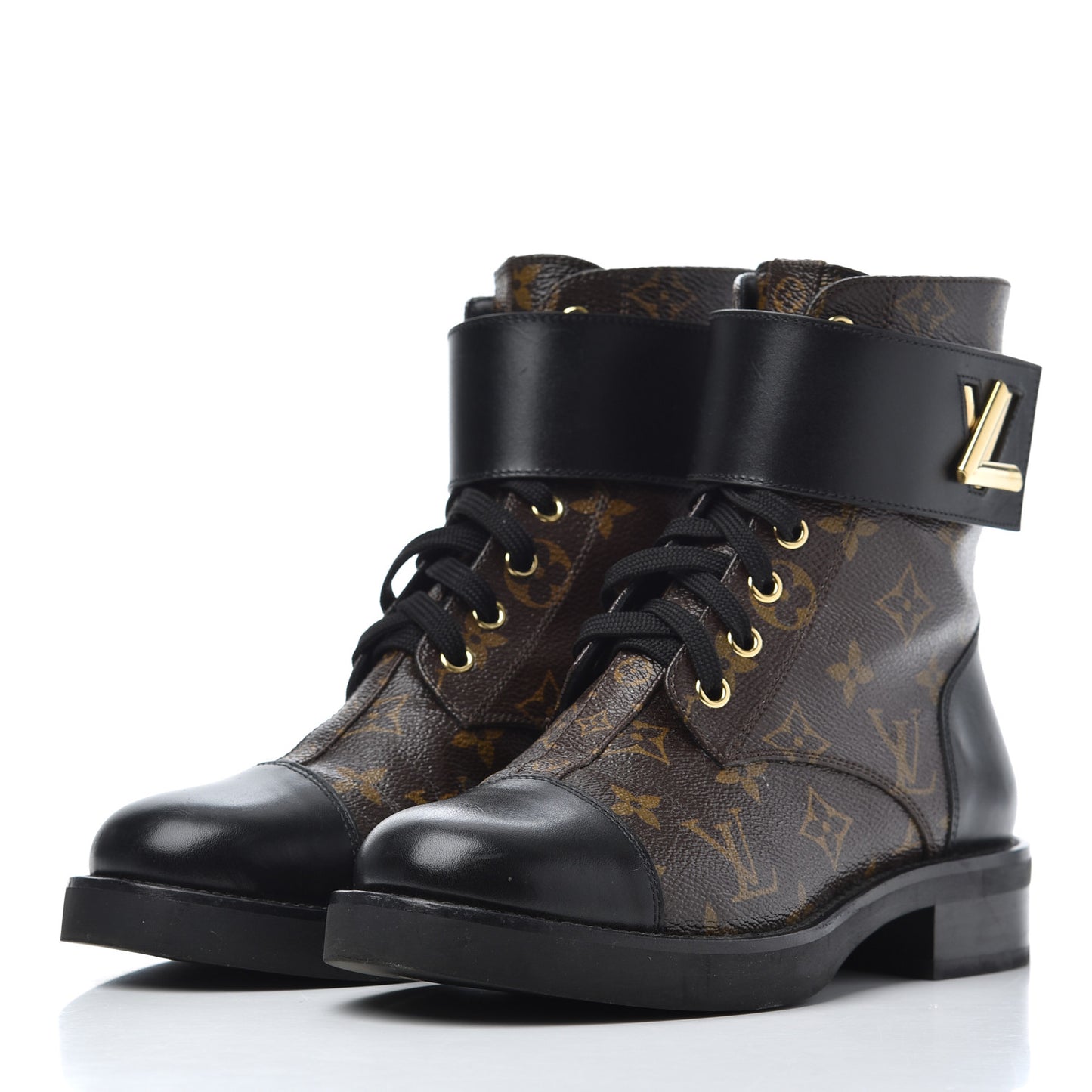 Monogram Calfskin Wonderland Flat Ranger Boots 36 Black