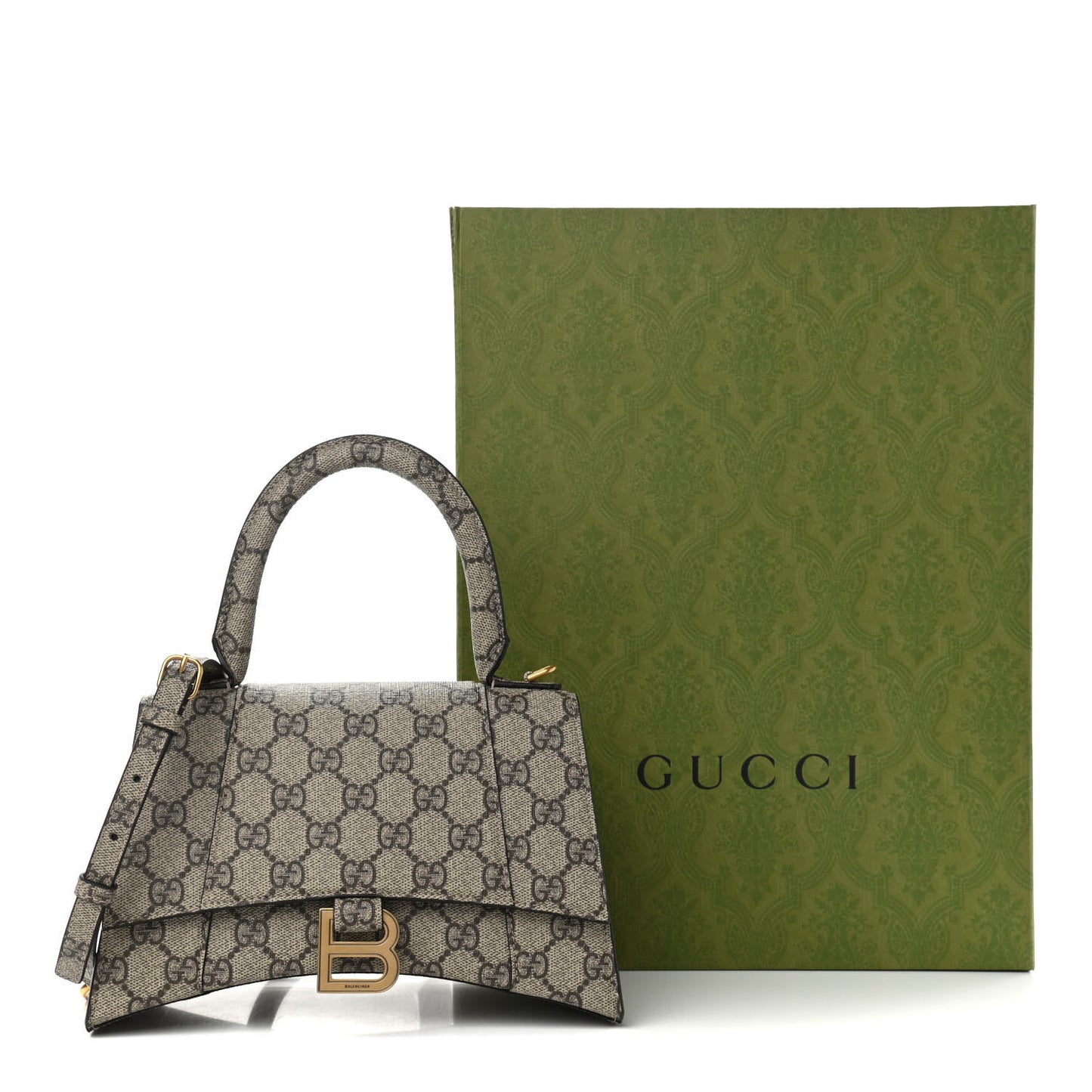 X GUCCI GG Supreme Monogram Small Hourglass Top Handle Bag Beige Ebony