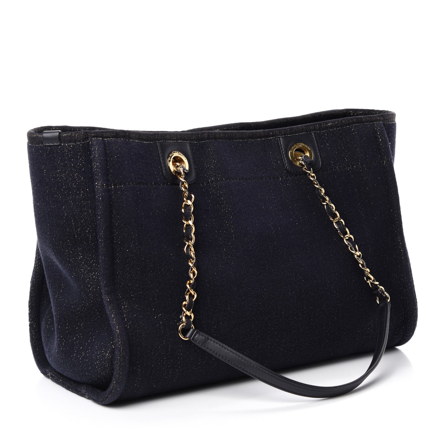 Lurex Canvas Small Deauville Tote Navy Blue Gold