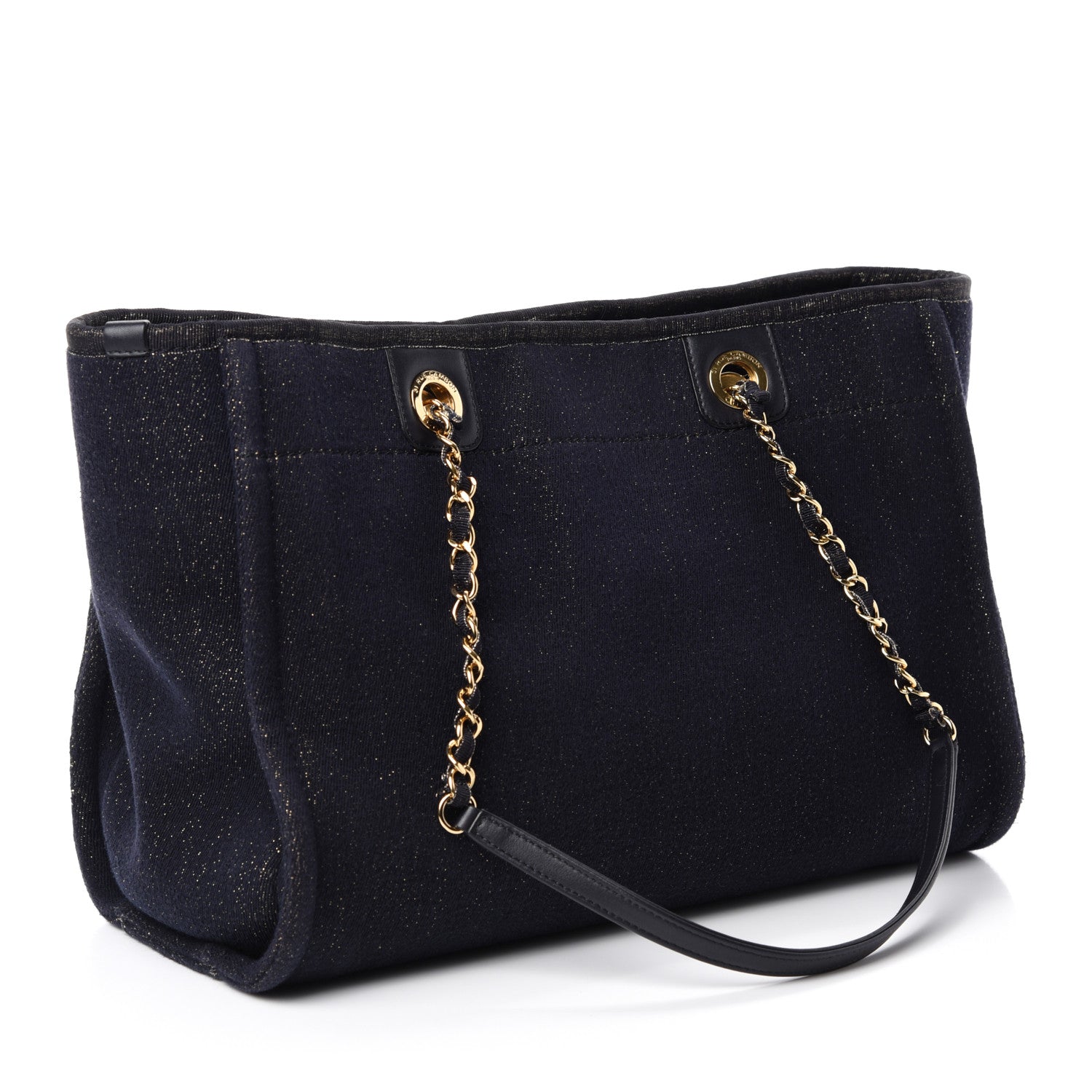 Chanel Lurex Canvas Small Deauville Tote Navy Blue Gold 3 of 11