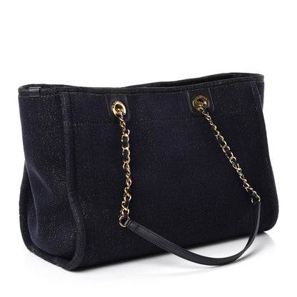 Chanel Lurex Canvas Small Deauville Tote Navy Blue Gold 3 of 11