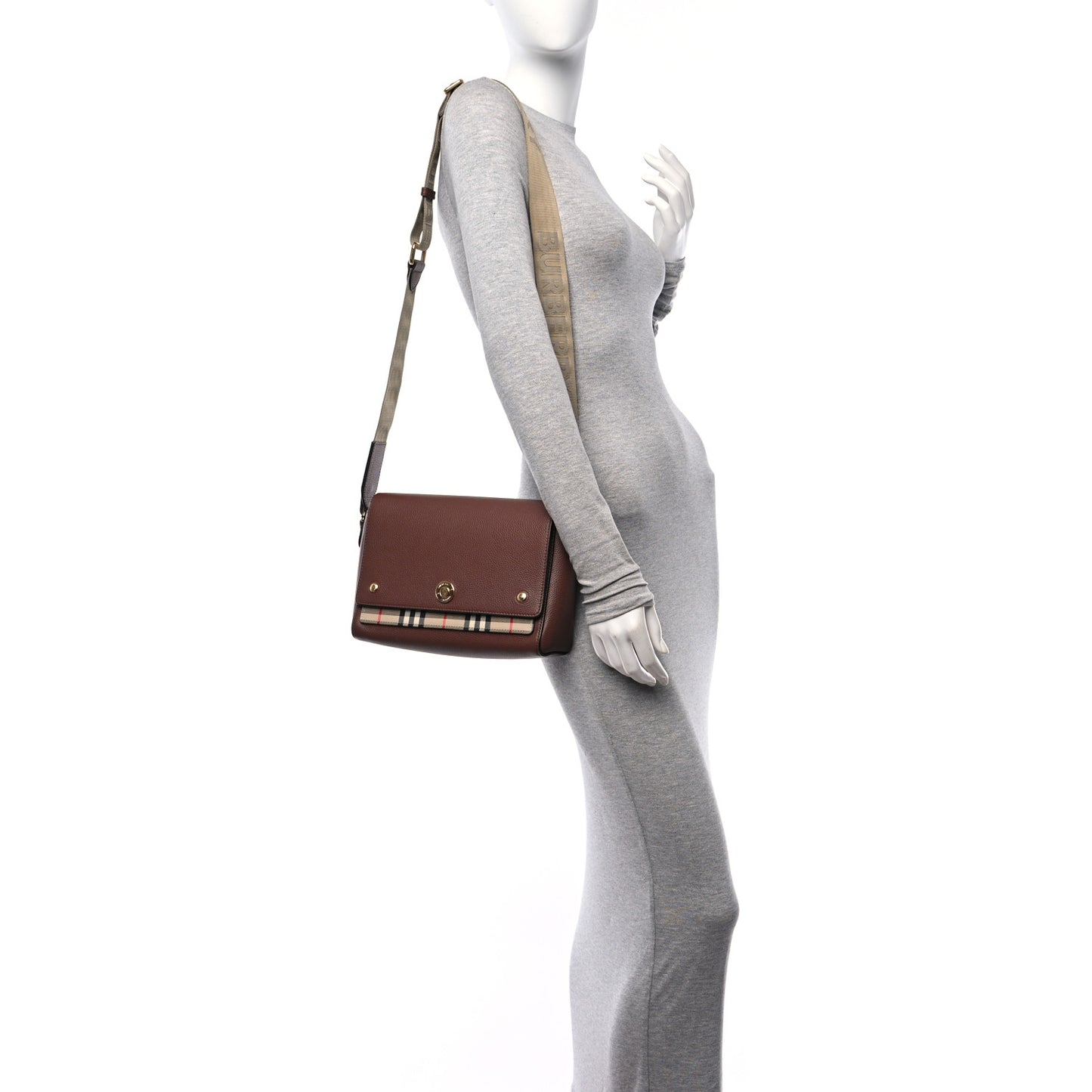 Grainy Calfskin Vintage Check Note Crossbody Bag Malt Brown