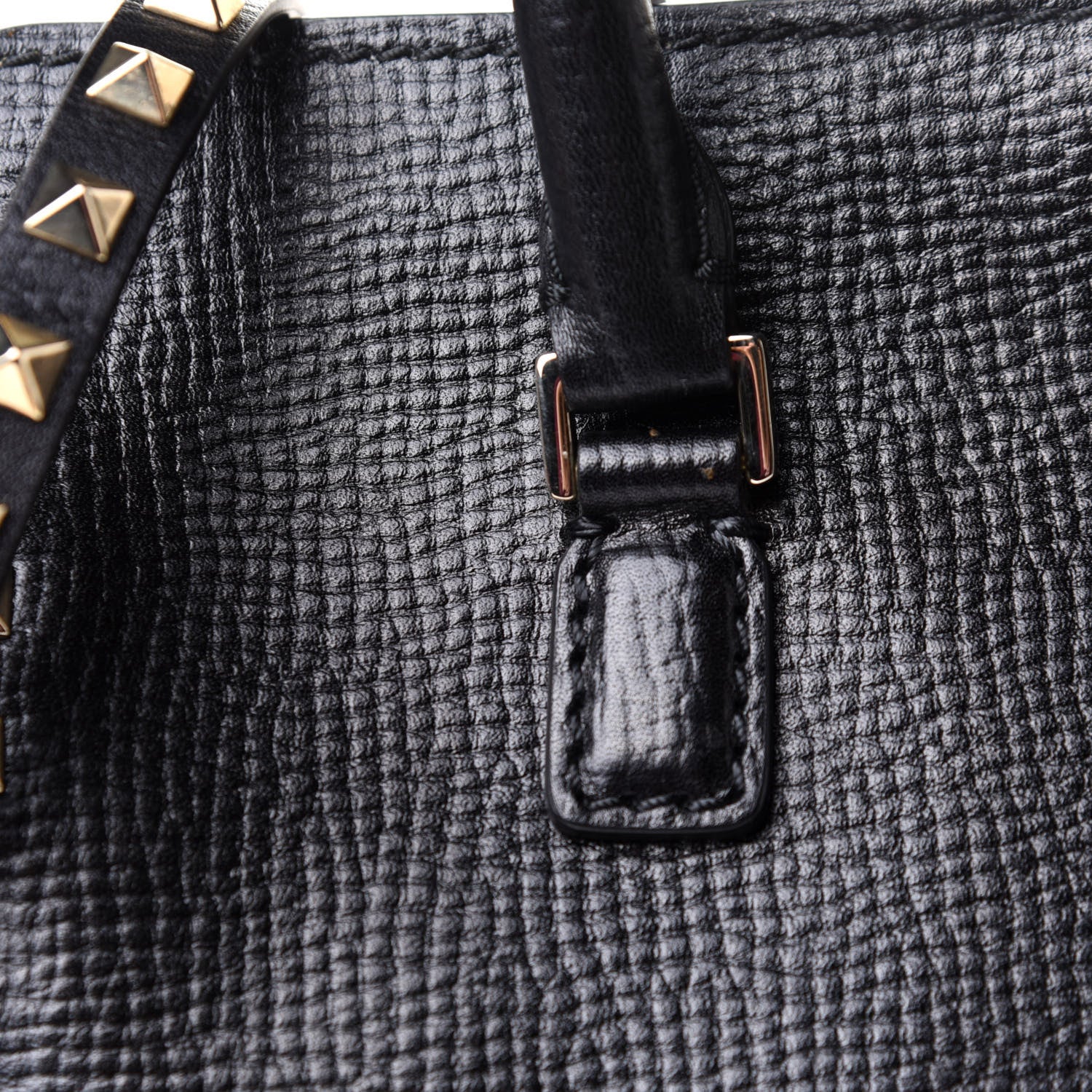 Valentino Garavani Textured Calfskin Rockstud Double Handle Tote Black 15 of 17