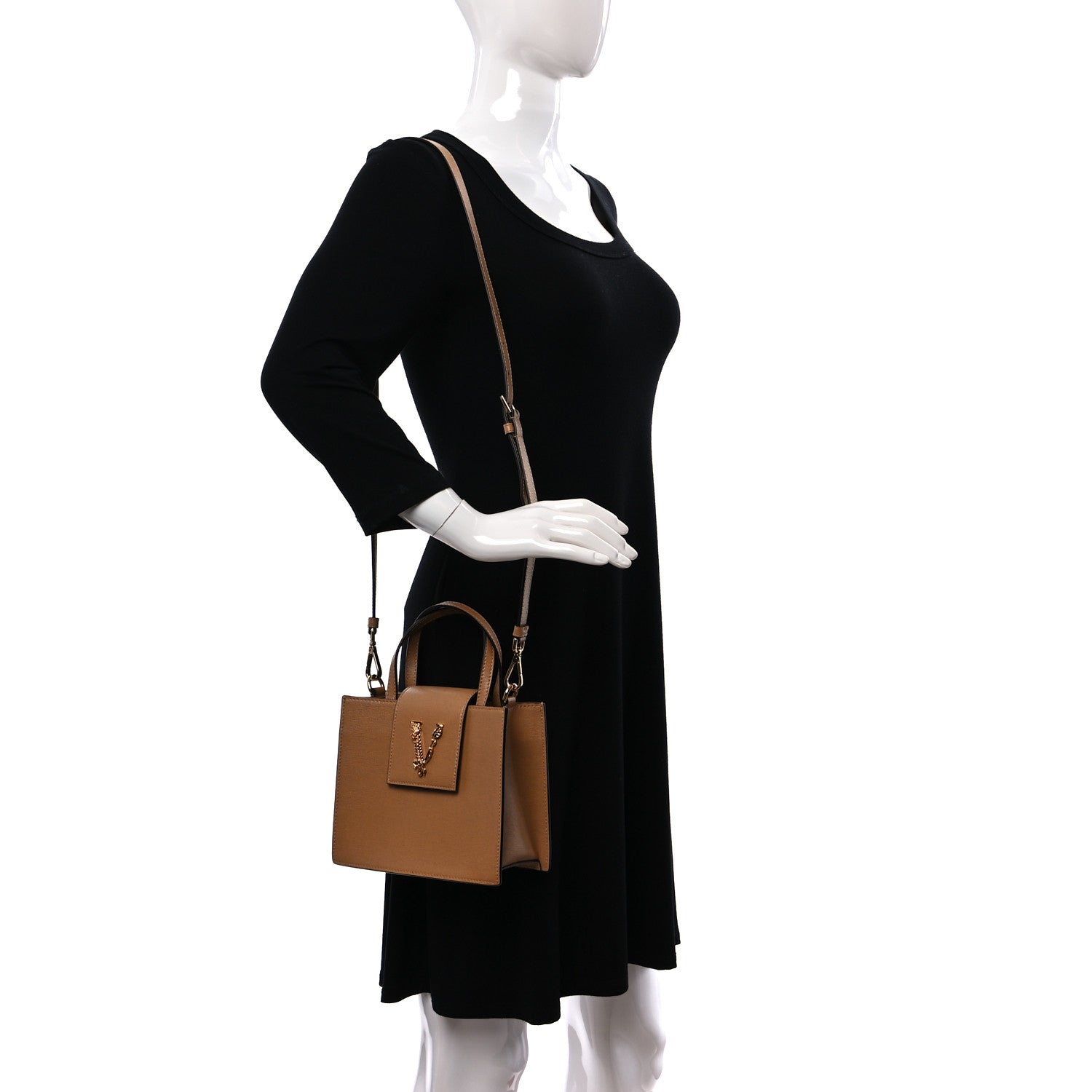 Versace Saffiano Virtus Top Handle Shoulder Bag Camel 2 of 10