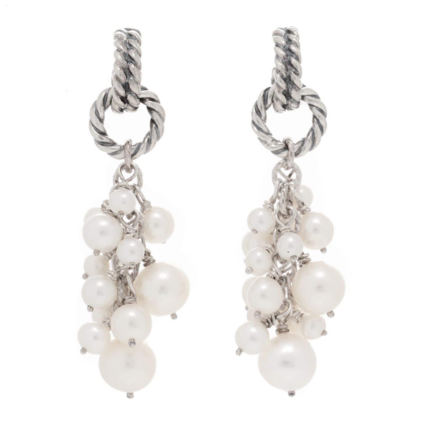 Sterling Silver Pearl Copella Cluster Drop Earrings