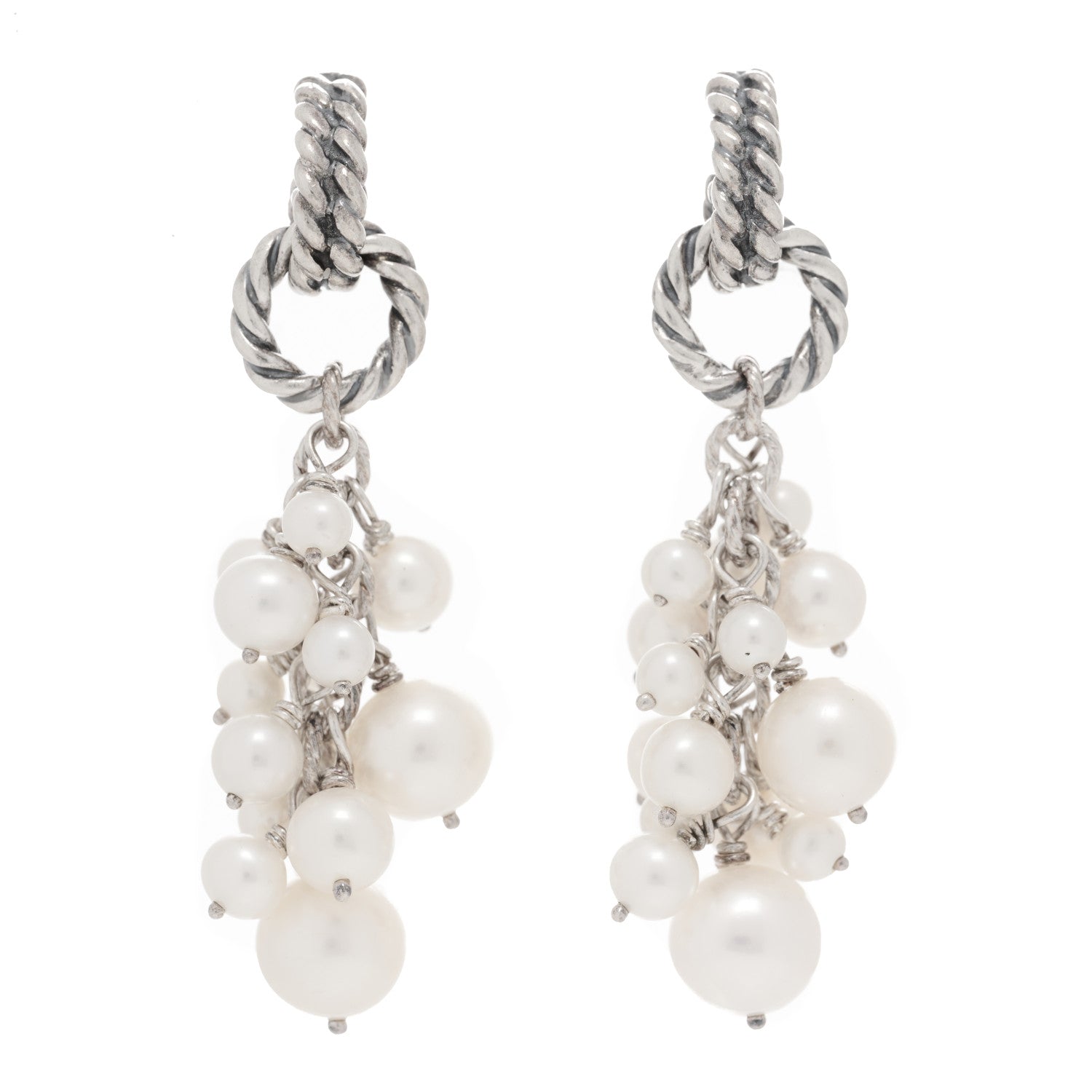 David Yurman Sterling Silver Pearl Copella Cluster Drop Earrings 1 of 5