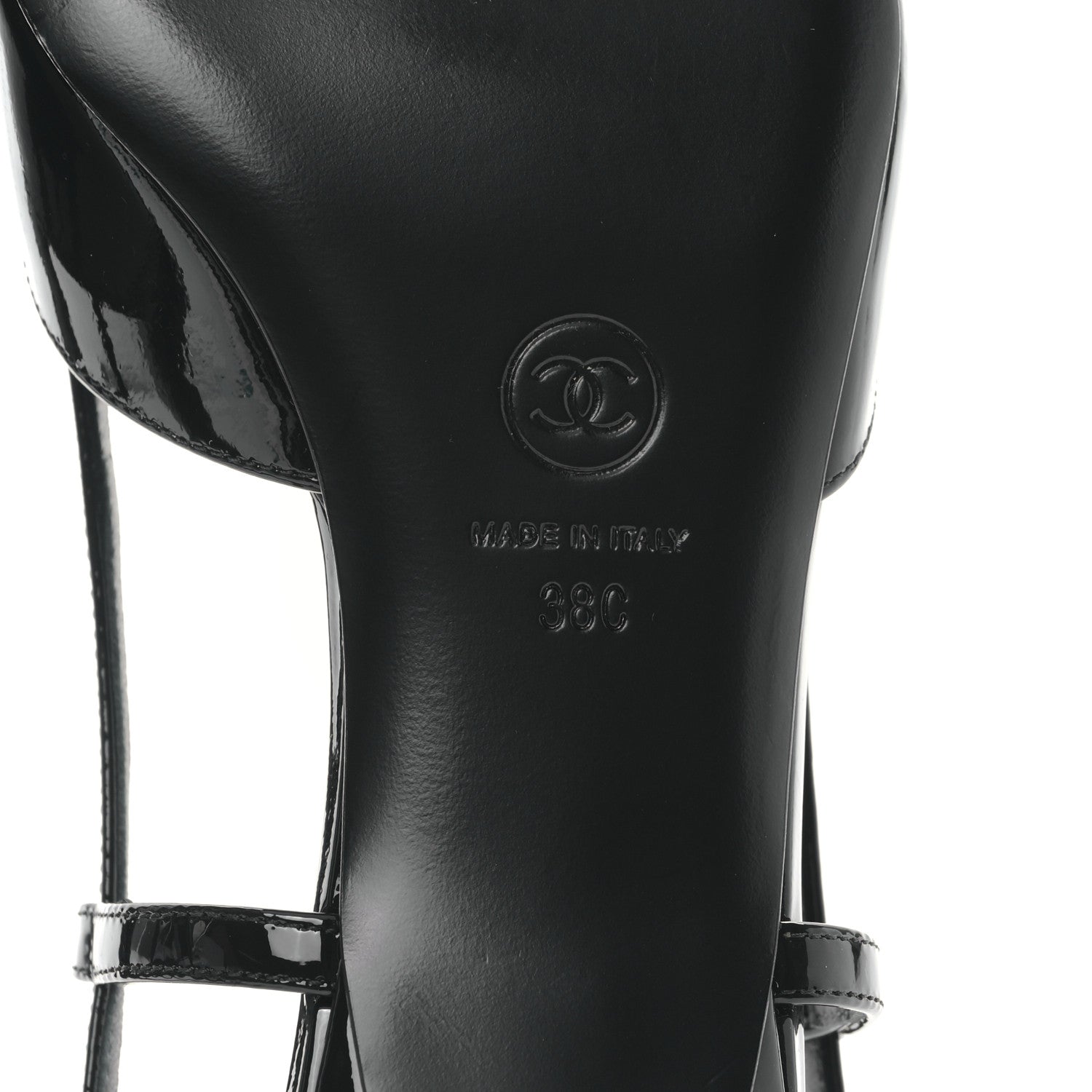 Chanel Patent CC Low Heel Slingback 38 Black 6 of 8