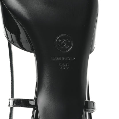 Chanel Patent CC Low Heel Slingback 38 Black 6 of 8