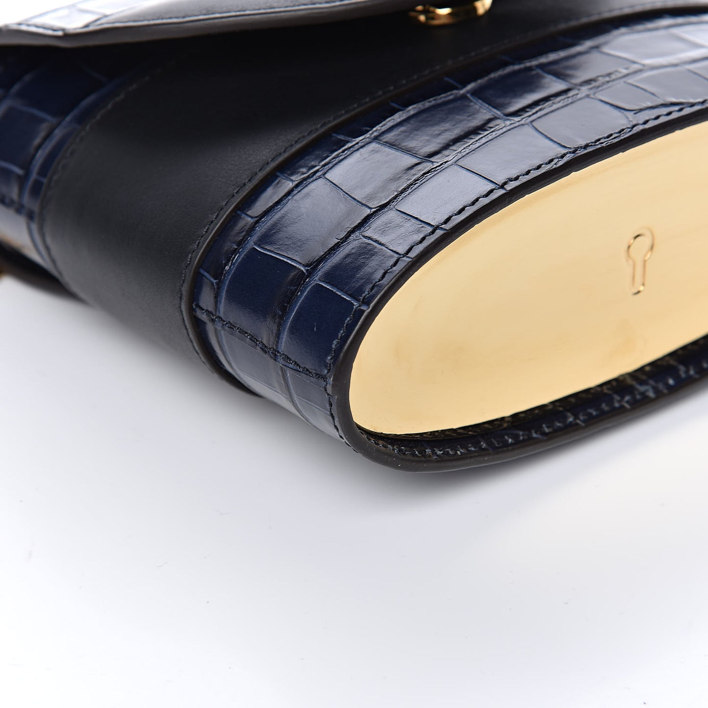 Calfskin Crocodile Embossed Small Aby Lock Full Blue