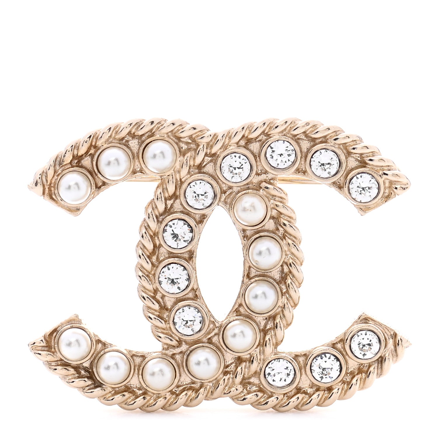 Chanel Pearl Crystal April In Paris CC Brooch Gold 1 of 4