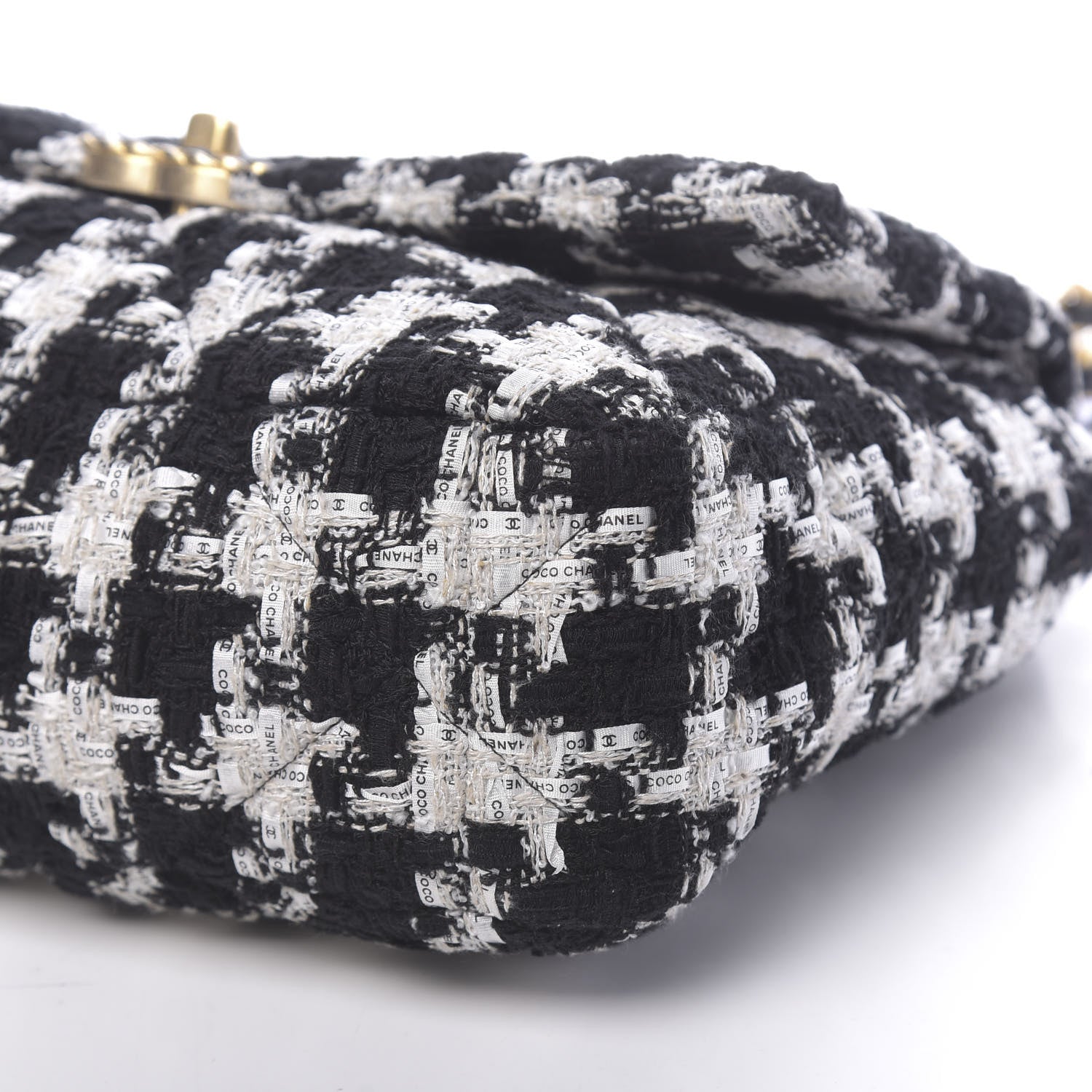 Chanel Tweed Quilted Large Chanel 19 Flap Black Ecru White 9 of 11