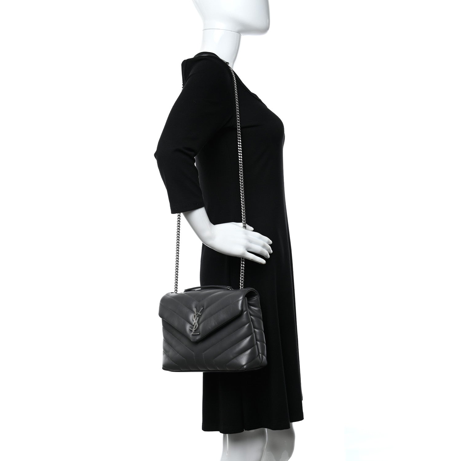Saint Laurent Calfskin Y Quilted Monogram Small Loulou Chain Satchel Storm 2 of 10