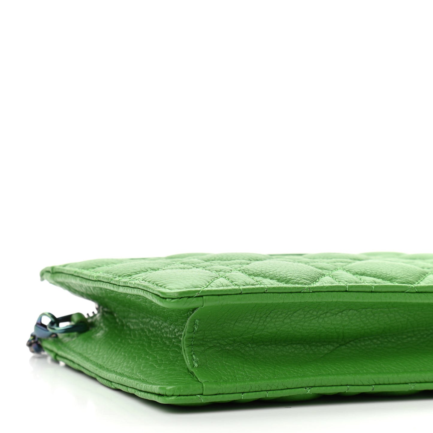 Calfskin Cannage Caro Zipped Pouch With Chain Bright Green